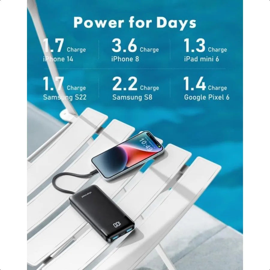 Portable Power Bank with Built in Cables