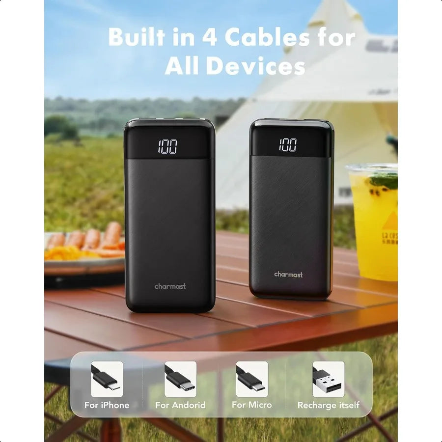 Portable Power Bank with Built in Cables