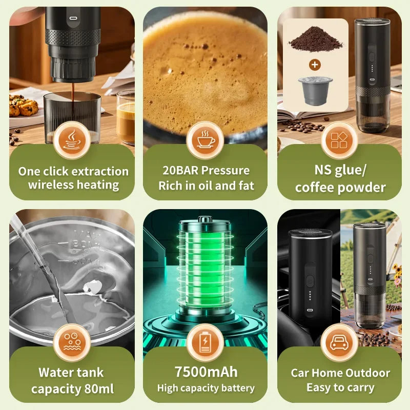 Portable Espresso Machine | Wireless Portable Espresso Capsule Three In One
