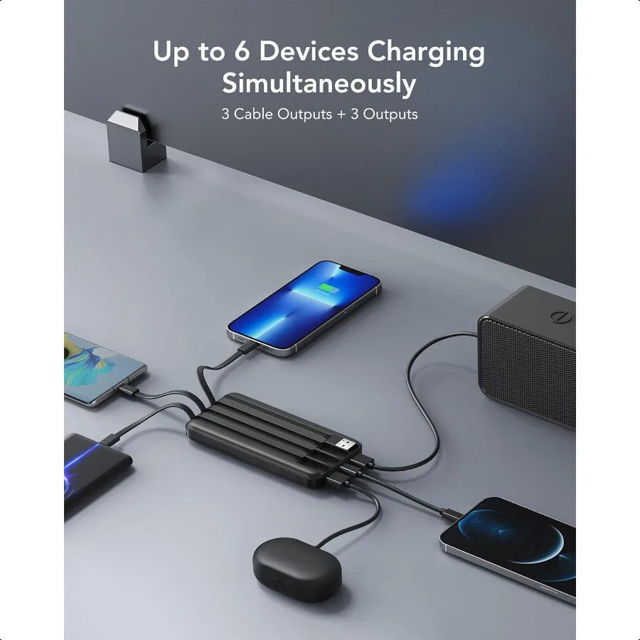 Portable Power Bank with Built in Cables
