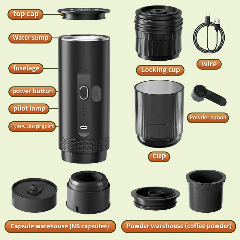 Portable Espresso Machine | Wireless Portable Espresso Capsule Three In One