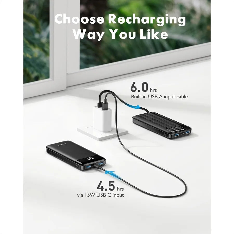 Portable Power Bank with Built in Cables