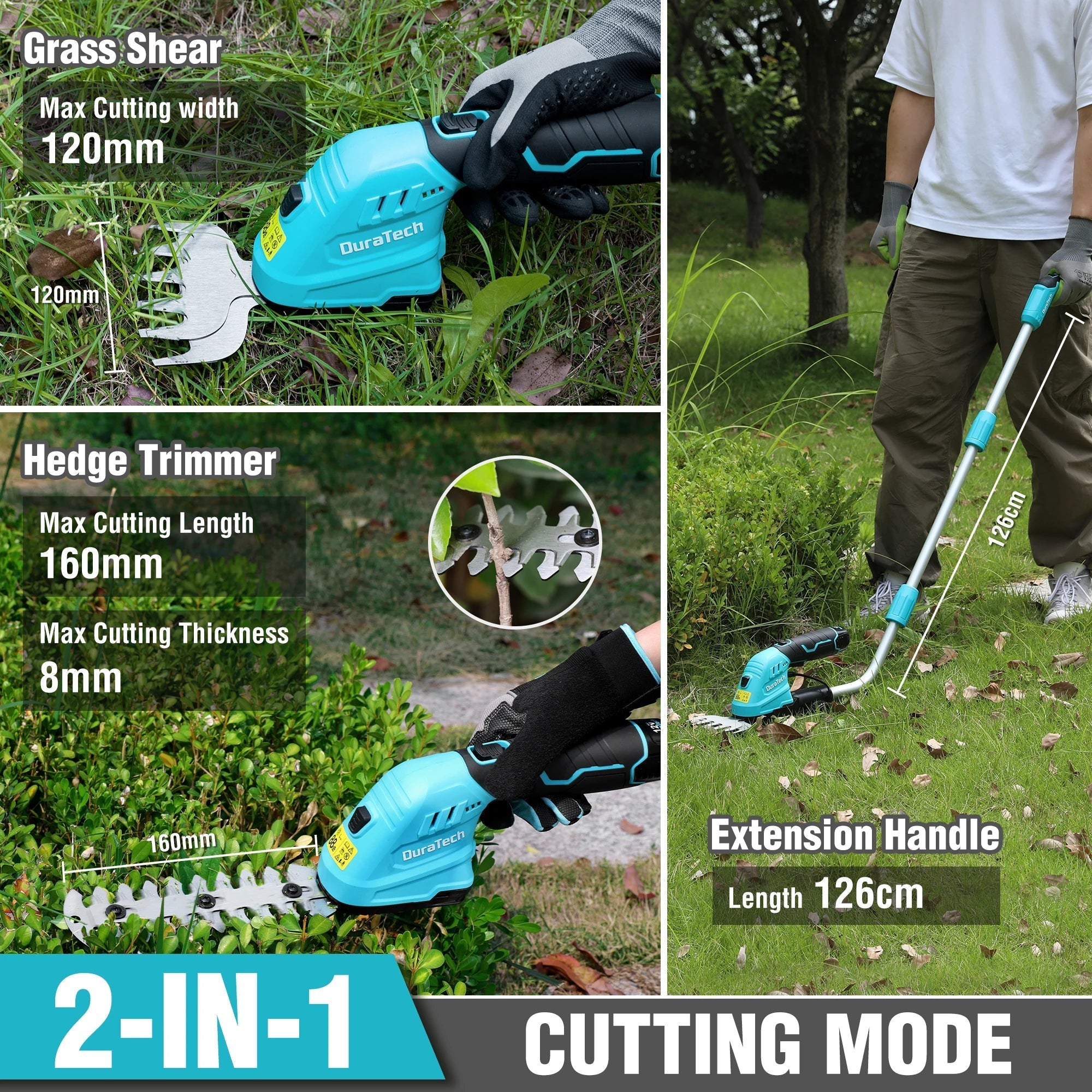 12V 2-in-1 Cordless Grass Shear &Shrubbery Trimmer with Wheeled Extension Pole Garden Tool