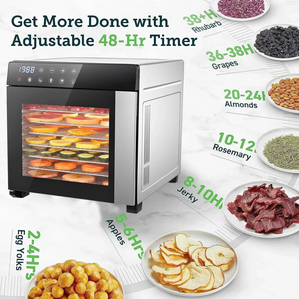 8-Tray Stainless Steel,600W with 4 Presets & Digital Timer for Jerky, Fruit, Herbs - Dishwasher Safe, BPA Free Food Dehydrator